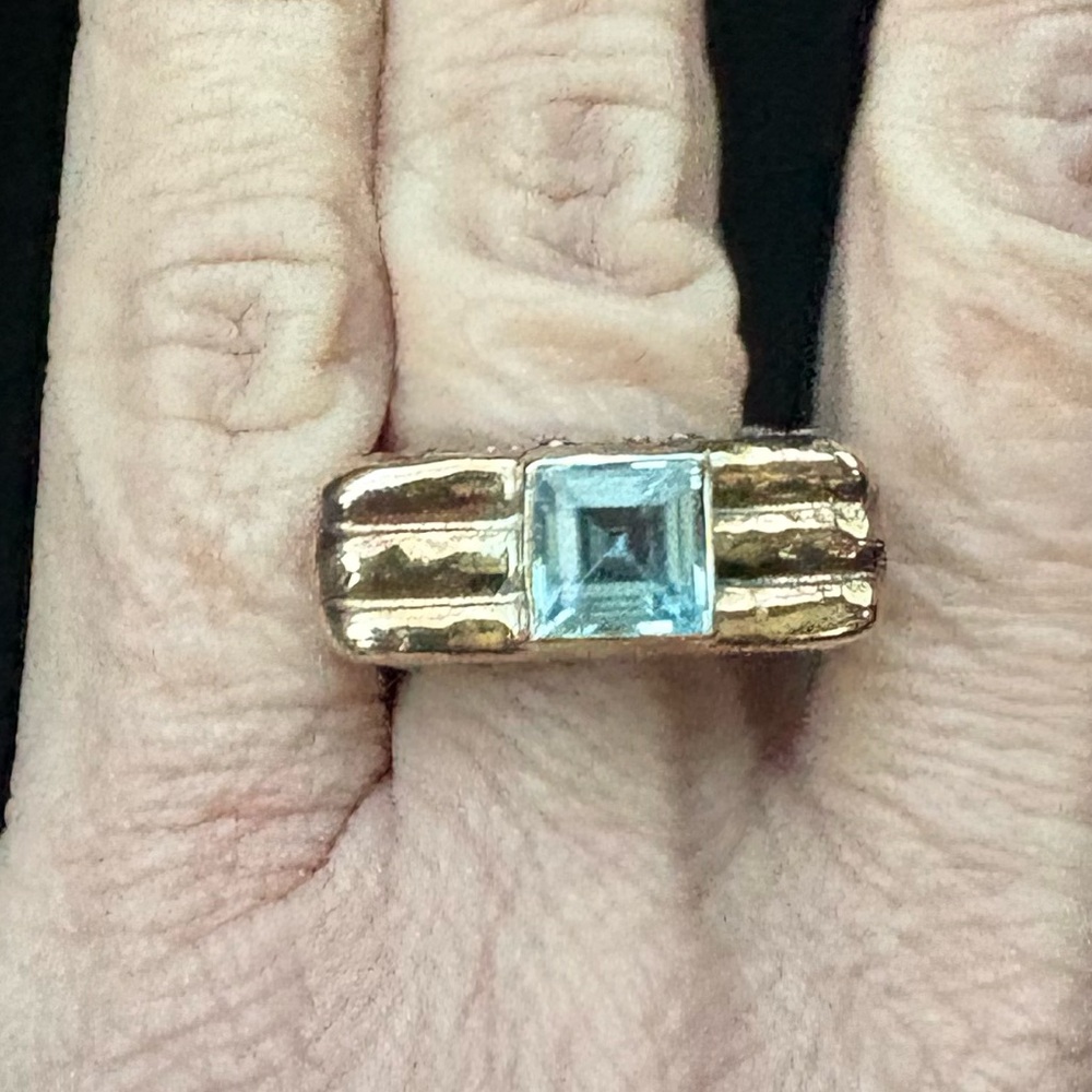 Dian Malouf Blue Topaz silver and 14k gold ring.